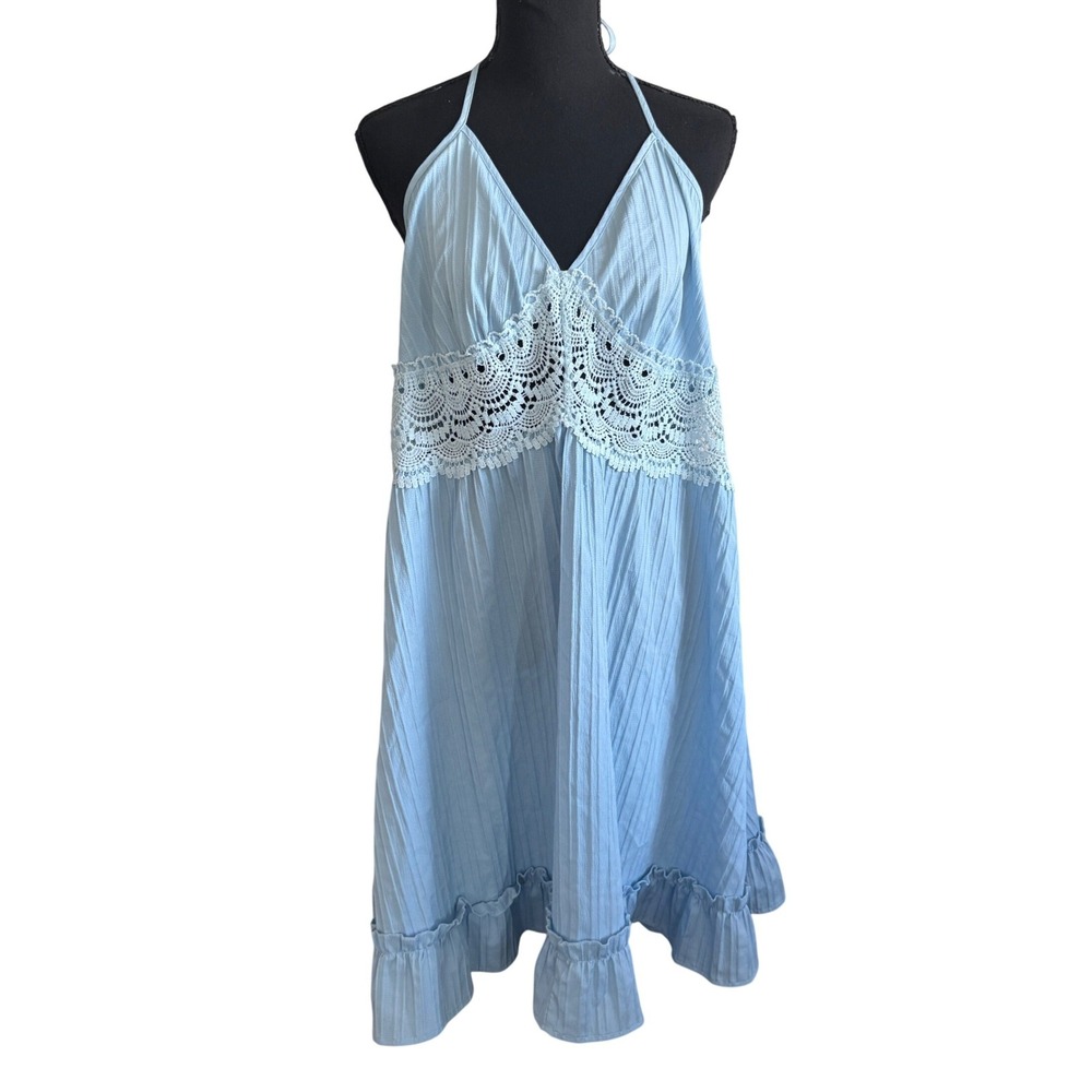SHEIN Curve 2XL Babydoll Halter Crochet Lace Ruffle Hem Coastal Boho Resort